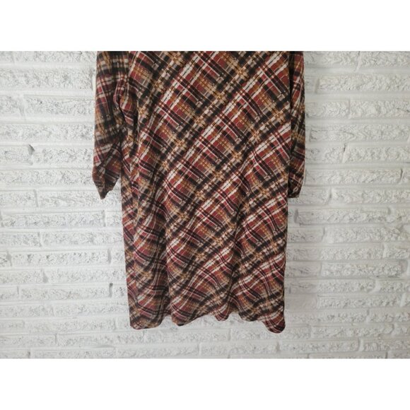 Perceptions Women Dress Extra Large XL Shirt Knit Mini Brown Plaid PLA11E - Picture 9 of 12